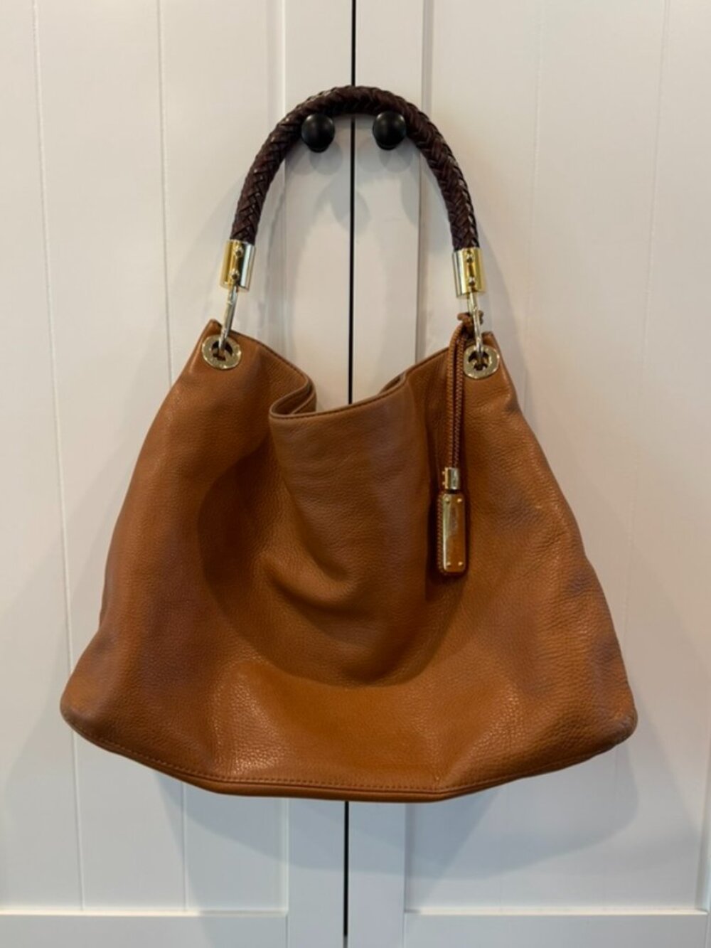 Michael Kors Large Pebbled Leather Hobo Shoulder Bag - Cognac